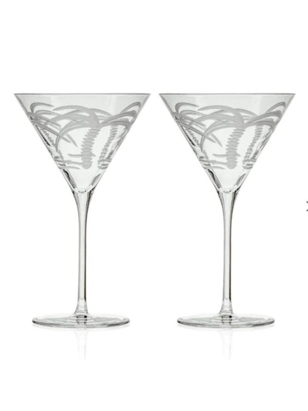 Rolf Glass Palm Tree Martini Glass Set 2 Etched Tropical Cocktail Glassware 10oz